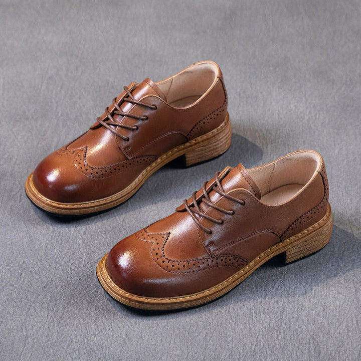 Women's Leather British-Style Brogue Lace-up Oxford Shoes