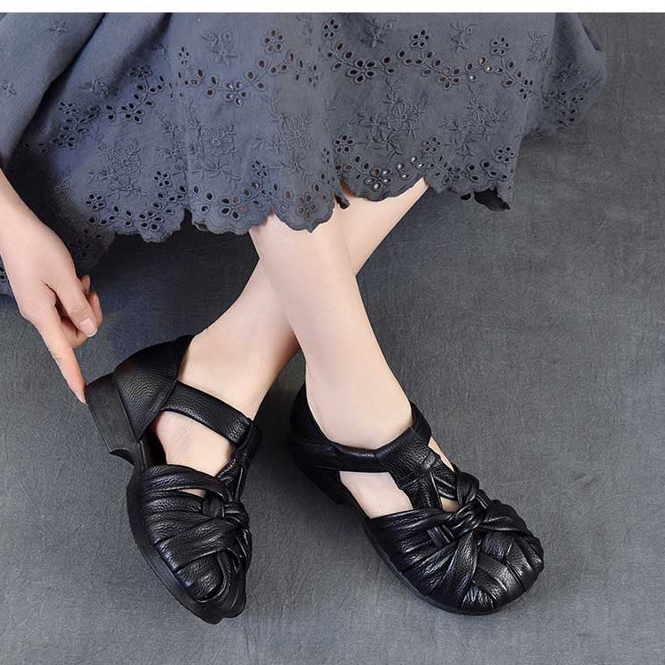 Women's Leather Woven Sandals - Handcrafted Cut-out Fisherman Shoes