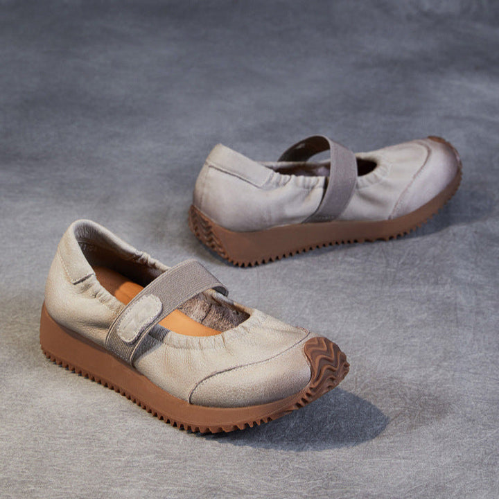 Women's Elastic Comfort Loafers - Genuine Leather Flat with Soft Sole