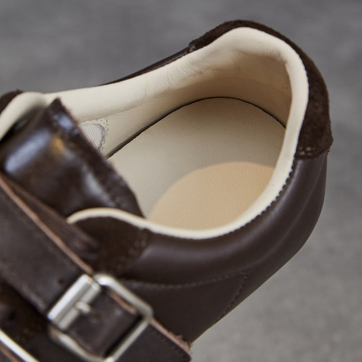 Women's Genuine Leather Double Buckle Strap Sneakers Retro Slip-on Flat Shoes