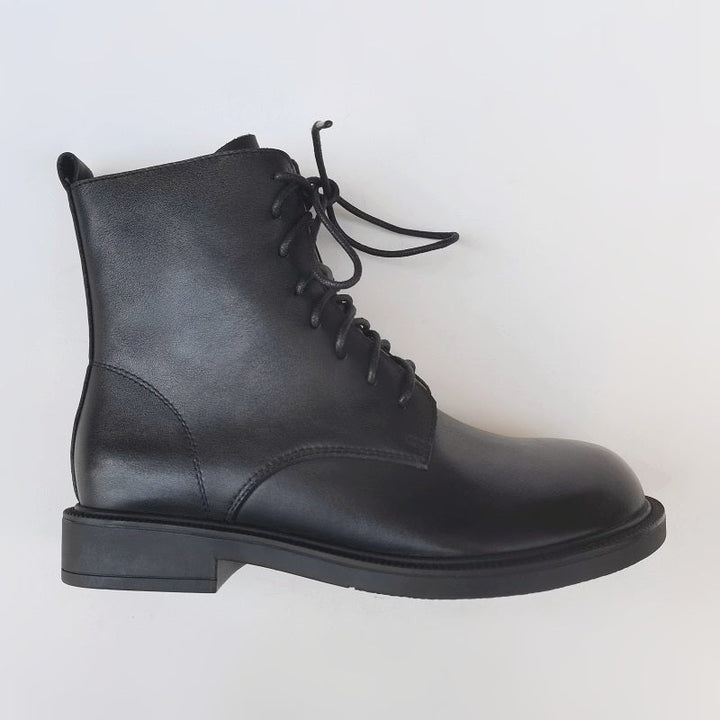 Women's Vintage Wide Toe Genuine Leather Ankle Boots – Handmade, Soft Sole, British Style