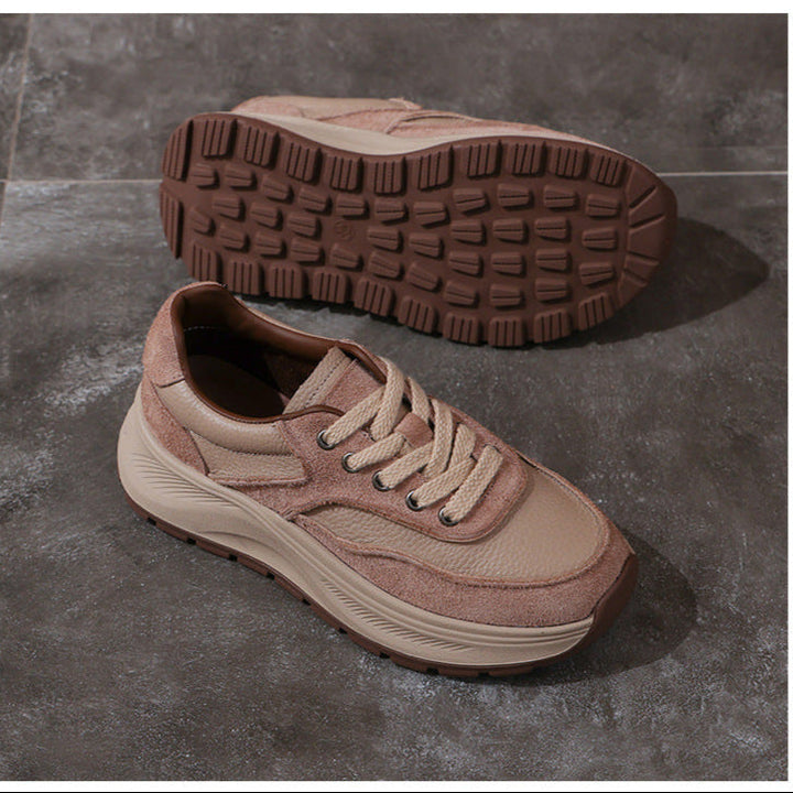 Women's Non-Slip Leather Platform Sneakers – Retro Chunky Sole Design