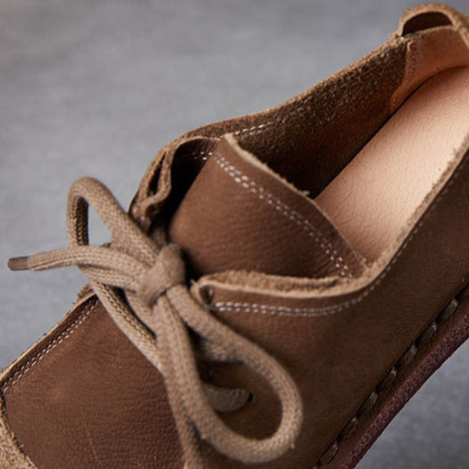 Women's Handcrafted Patchwork Leather Flat Lace-up Casual Comfort Shoes