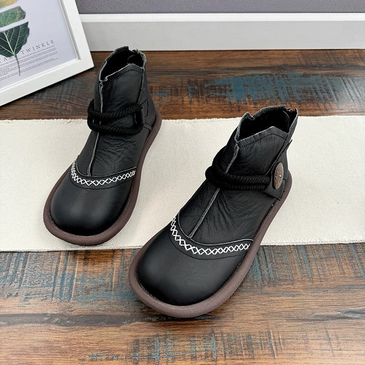 Women's Casual Flat Leather Ankle Shoes – Back Zip Design
