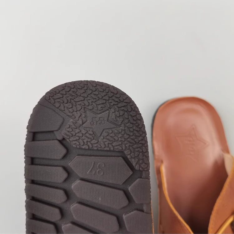 Women's Summer Leather Open Toe Niche Mule Shoes Sandals