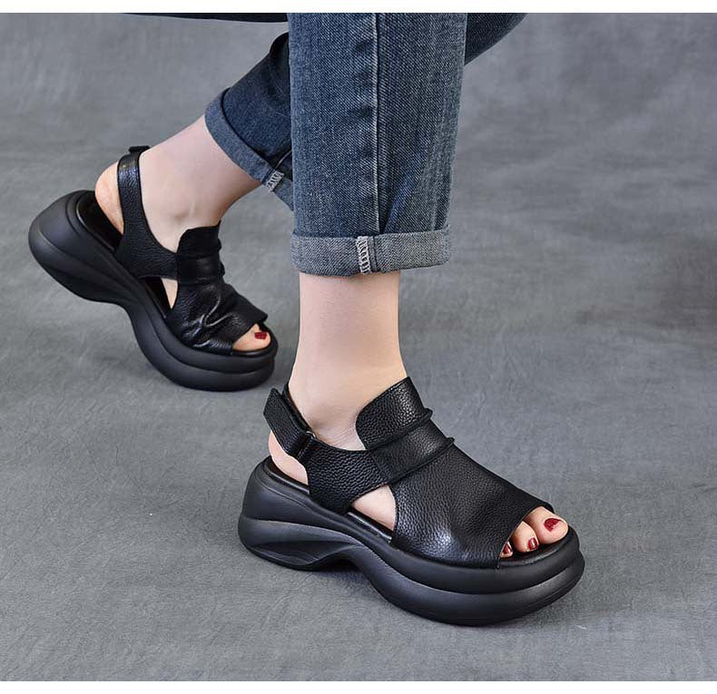 Comfortable Leather Chunky Sandals for Women - Lightweight Platform Summer Shoes