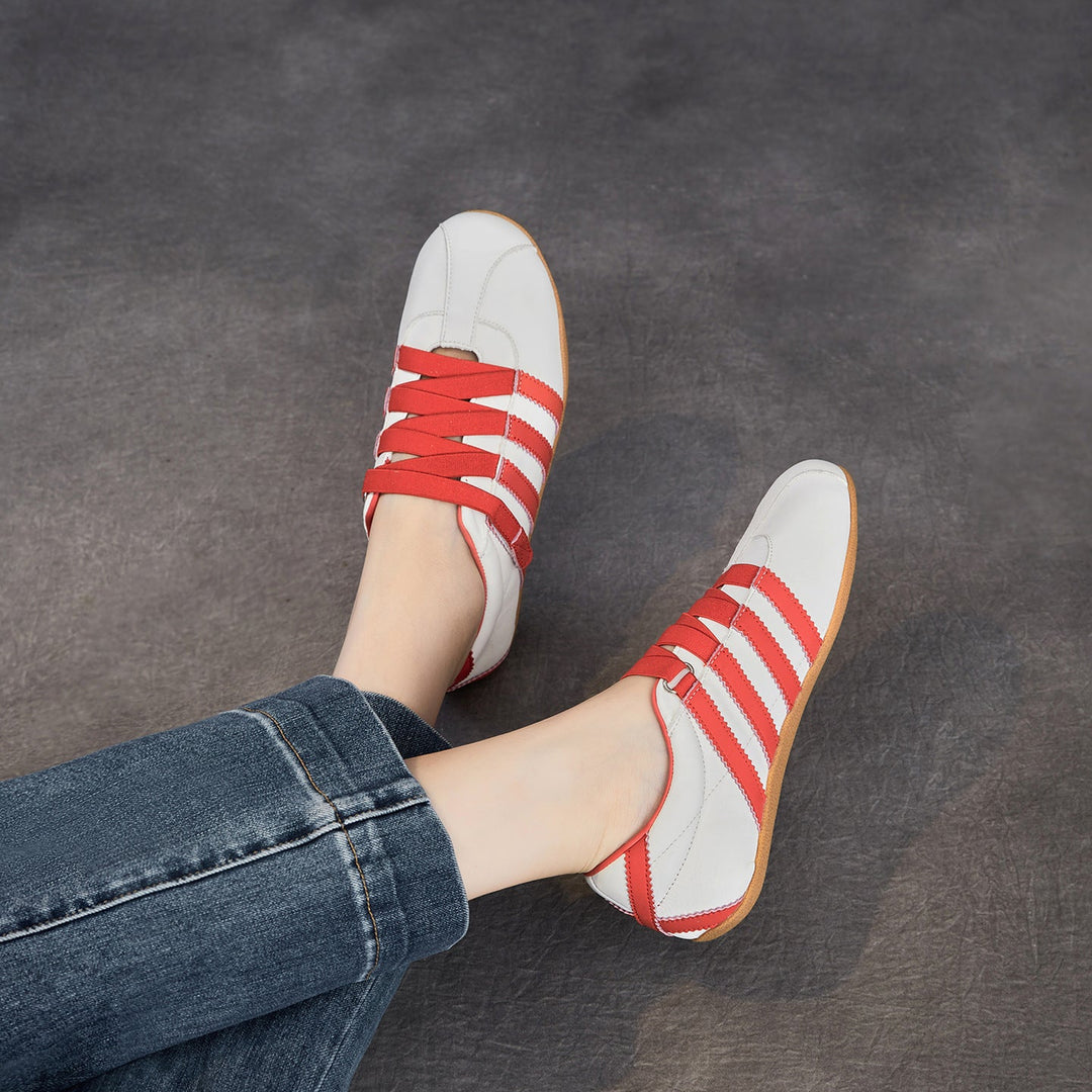 Women's Retro Cowhide Sneakers Vintage Round Toe Strappy Velcro Driving Flats