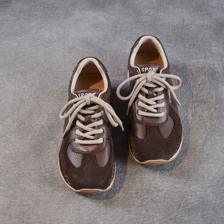 Womens Retro Leather Running Sneakers Vintage Lace-up Low Top Casual Trainers