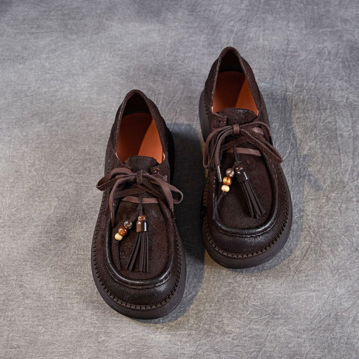Women’s Suede Tassel Lace-Up Platform Shoes – Casual Everyday Style