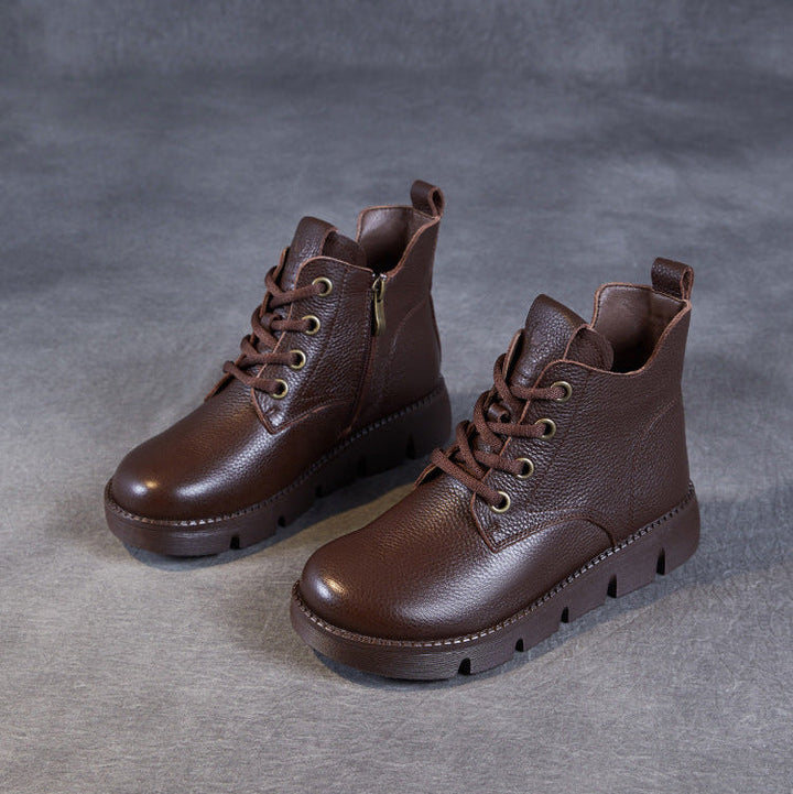 Women’s Handmade Leather Lace-Up Ankle Boots – Soft Sole Winter Shoes