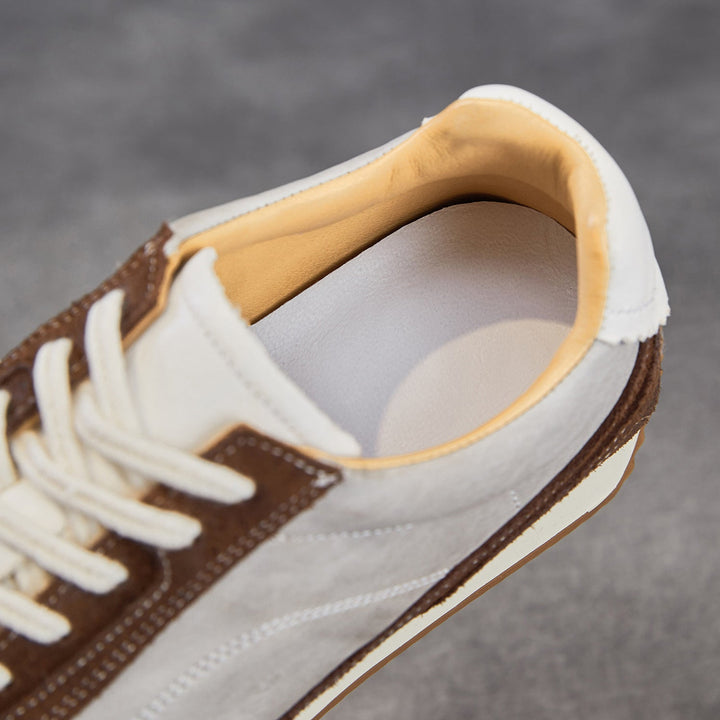 Women's Genuine Leather Hidden Wedge Sneakers Vintage Lace-up Round Toe Casual Shoes