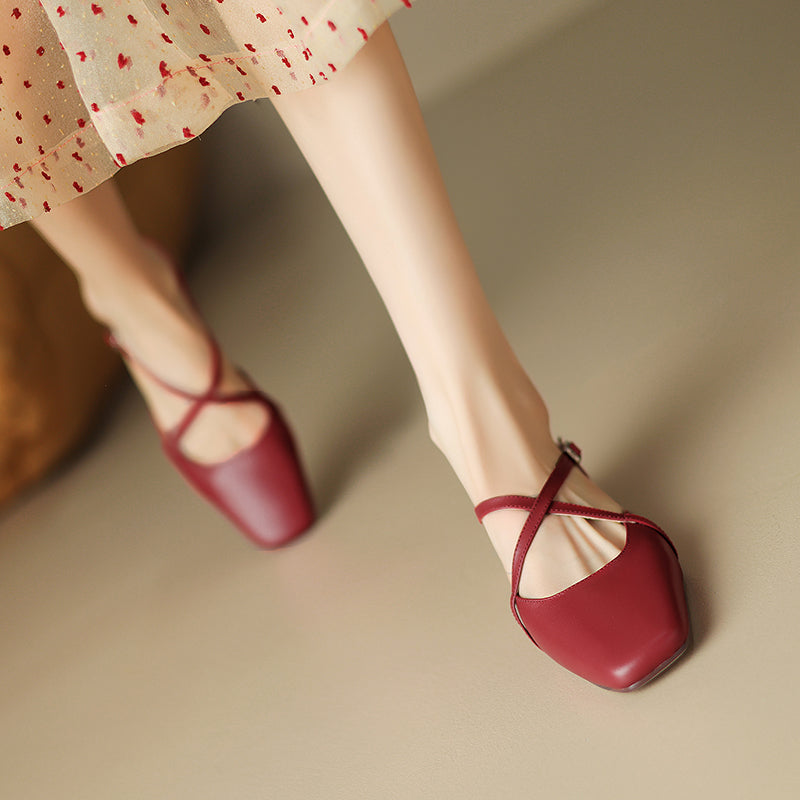 Women's Handmade Vintage Cross Buckle Summer Low Heel Sandals