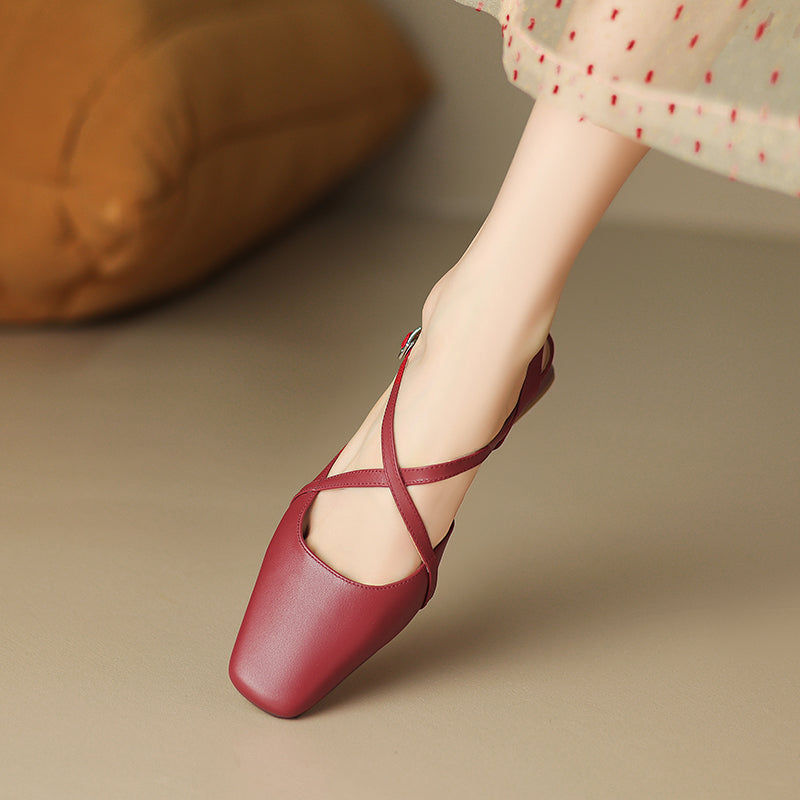 Women's Handmade Vintage Cross Buckle Summer Low Heel Sandals