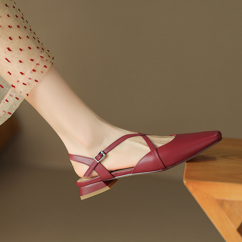 Women's Handmade Vintage Cross Buckle Summer Low Heel Sandals