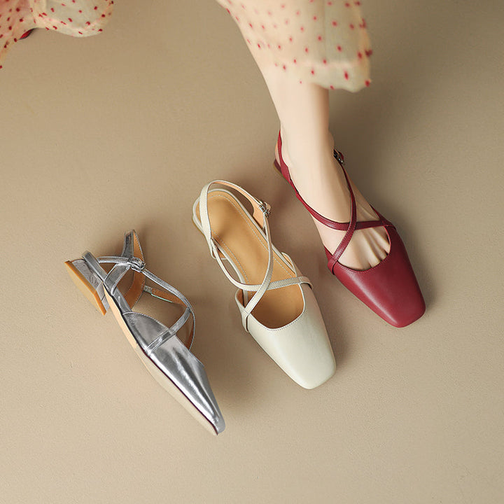 Women's Handmade Vintage Cross Buckle Summer Low Heel Sandals