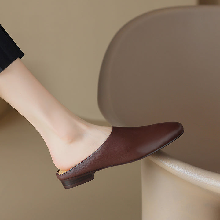 Women's Leather Retro Minimalist Comfort Mule Shoes