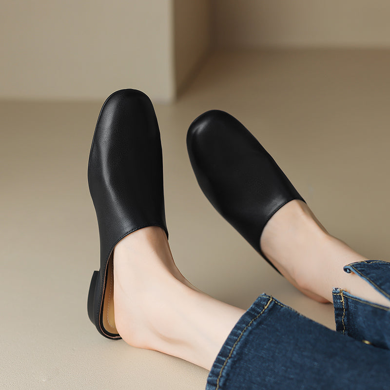 Women's Leather Retro Minimalist Comfort Mule Shoes