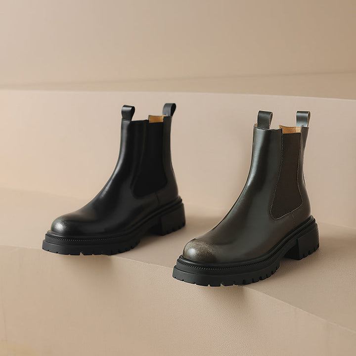 Handmade Genuine Leather Chelsea Ankle Boots – Women’s Platform Slip-On