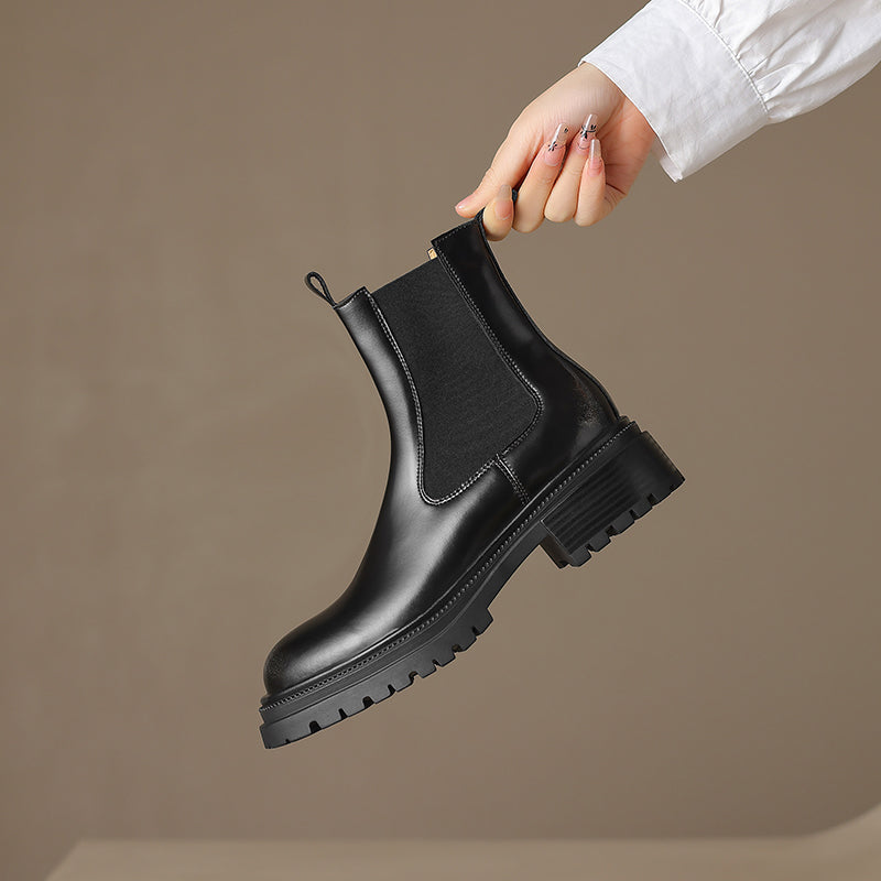 Handmade Genuine Leather Chelsea Ankle Boots – Women’s Platform Slip-On