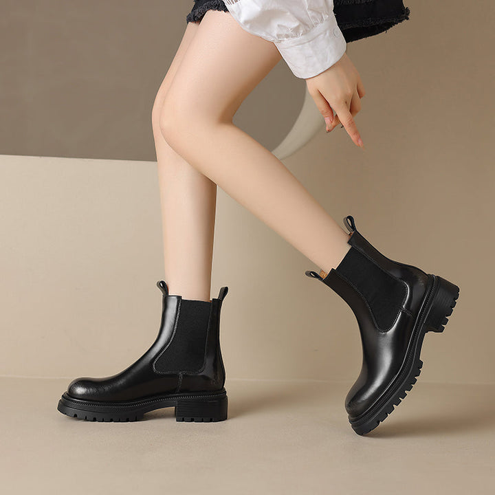 Handmade Genuine Leather Chelsea Ankle Boots – Women’s Platform Slip-On