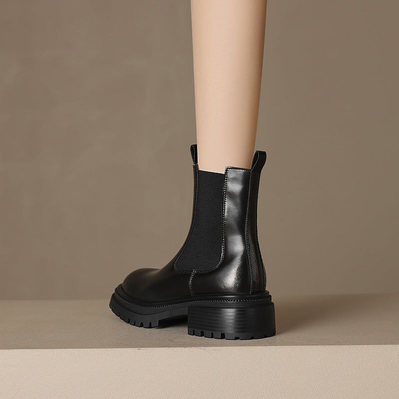 Handmade Genuine Leather Chelsea Ankle Boots – Women’s Platform Slip-On