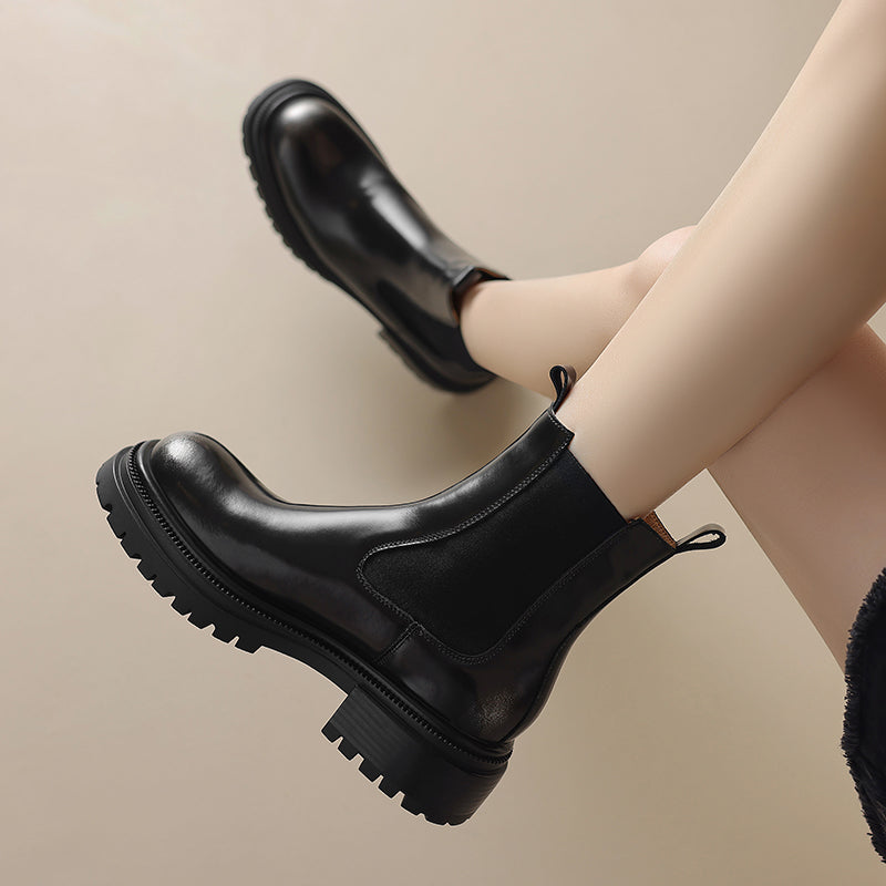 Handmade Genuine Leather Chelsea Ankle Boots – Women’s Platform Slip-On