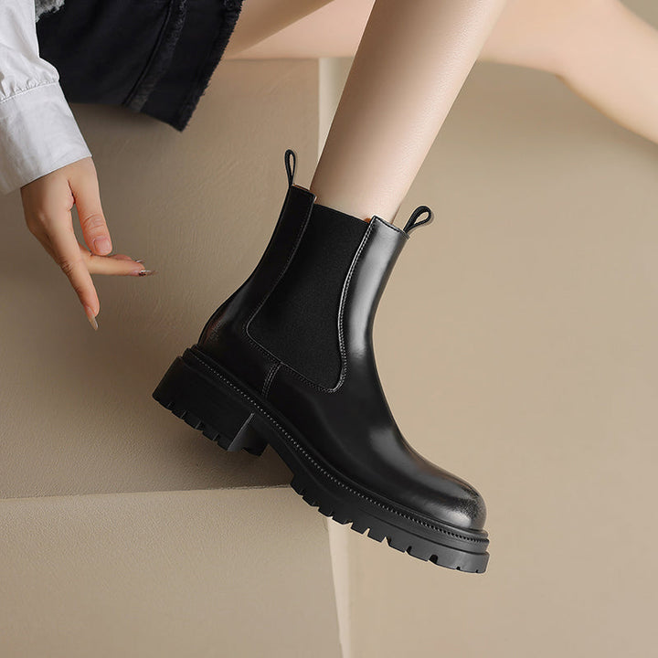 Handmade Genuine Leather Chelsea Ankle Boots – Women’s Platform Slip-On