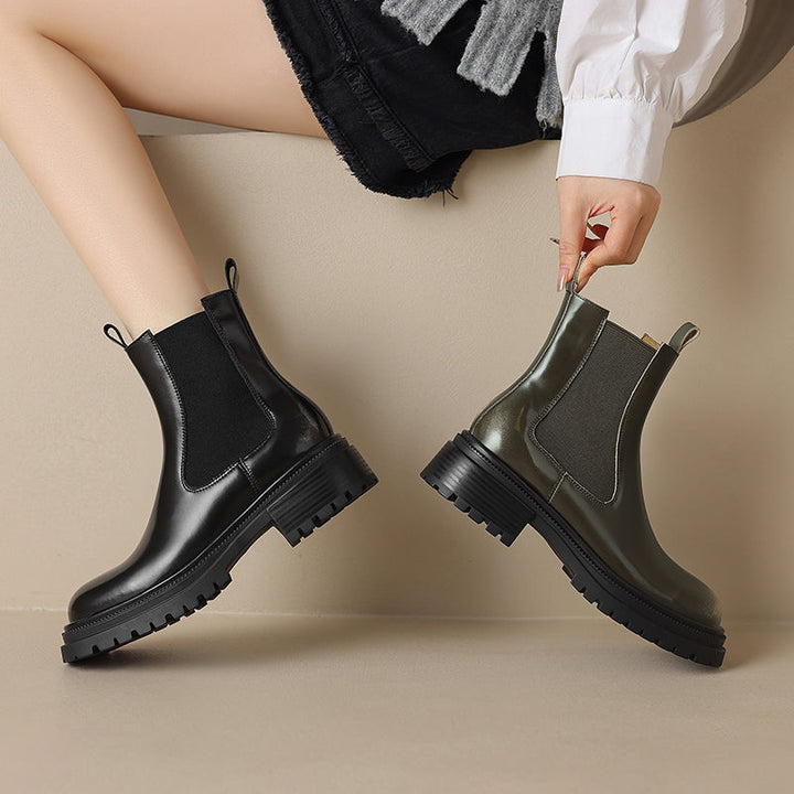 Handmade Genuine Leather Chelsea Ankle Boots – Women’s Platform Slip-On