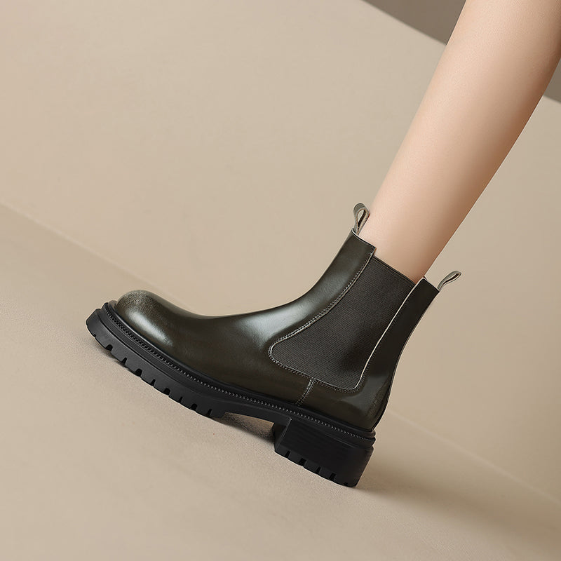 Handmade Genuine Leather Chelsea Ankle Boots – Women’s Platform Slip-On