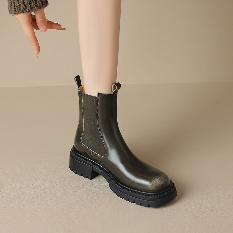Handmade Genuine Leather Chelsea Ankle Boots – Women’s Platform Slip-On