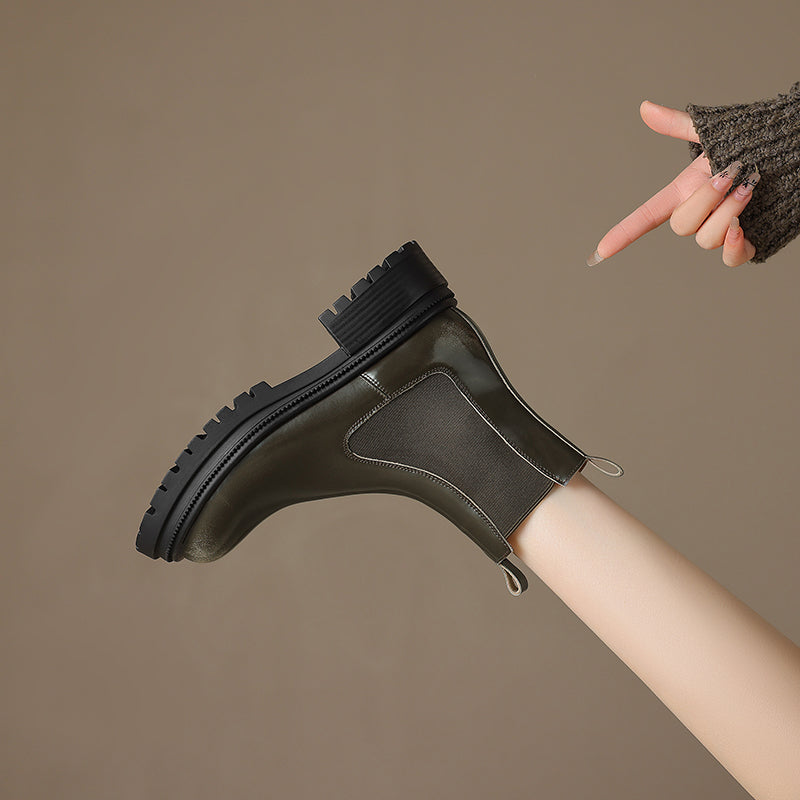 Handmade Genuine Leather Chelsea Ankle Boots – Women’s Platform Slip-On