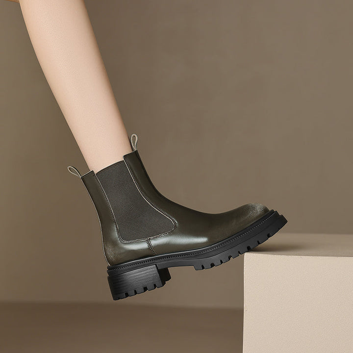Handmade Genuine Leather Chelsea Ankle Boots – Women’s Platform Slip-On