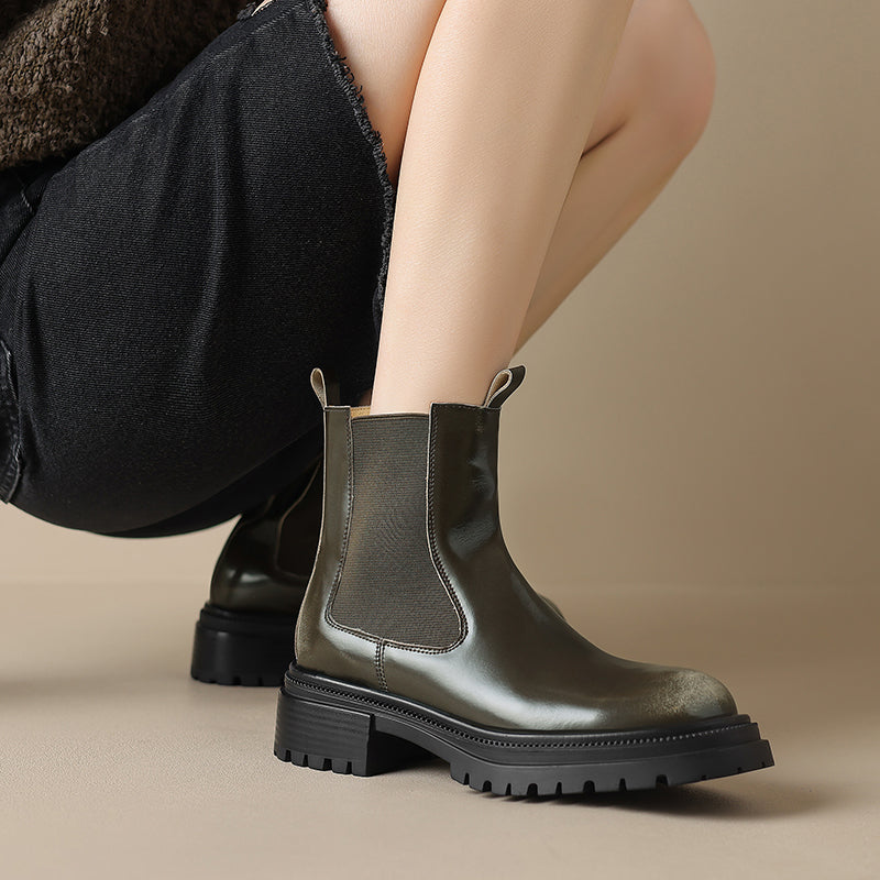 Handmade Genuine Leather Chelsea Ankle Boots – Women’s Platform Slip-On