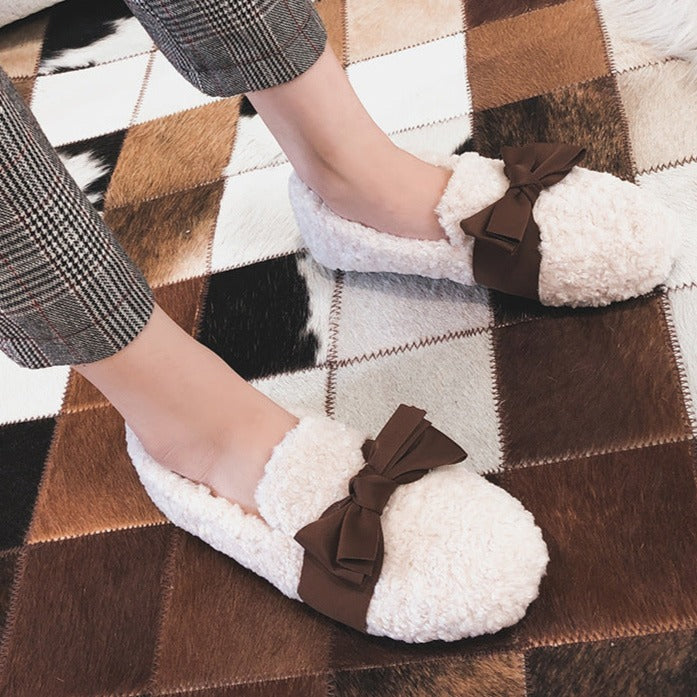 Women Bow Winter Warm & Soft Plush Fur Loafers Shoes