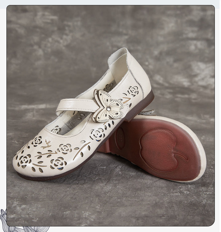Women's Sandals Hollow Out Literary Style Butterfly Buckle With Flats