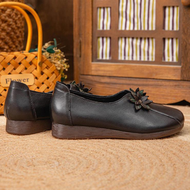 Wedges Flat Flower Vintage Leather Soft Sole Slip Women's Shoes