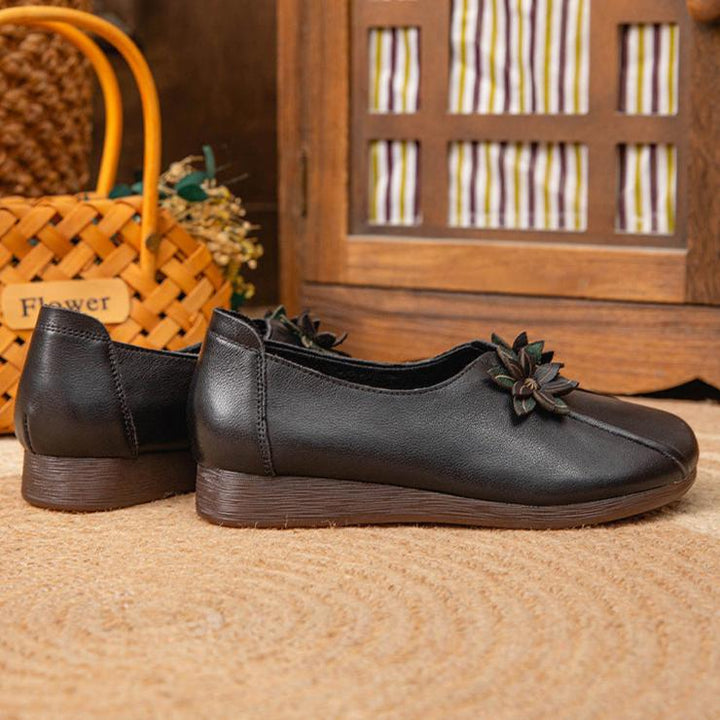 Wedges Flat Flower Vintage Leather Soft Sole Slip Women's Shoes