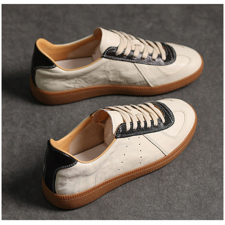 Women's Genuine Leather German Army Trainer Sneakers Retro Low Top Flat Shoes