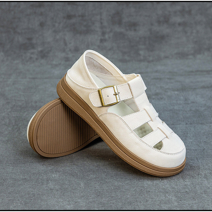 Leather Fisherman Sandals - Women's Retro Round Toe Platform Summer Flats