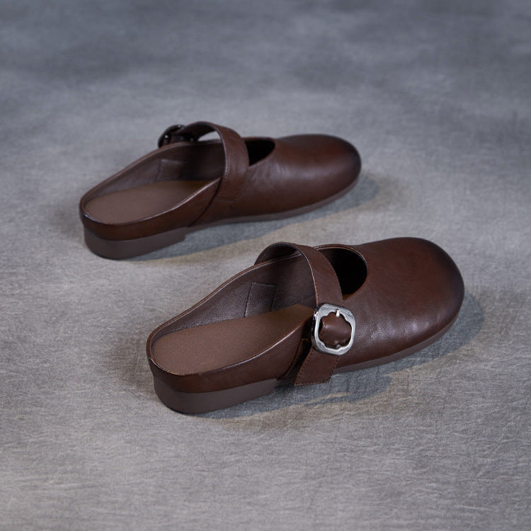 Women's Leather Mary Jane Mules – Round Toe & Comfort Fit