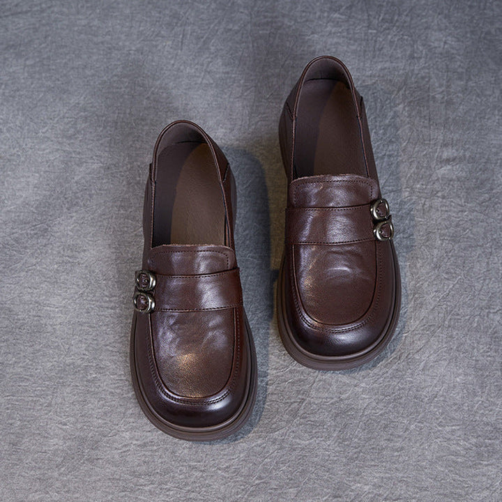 Women’s Leather Slip-On Loafers – Vintage British Low Heel