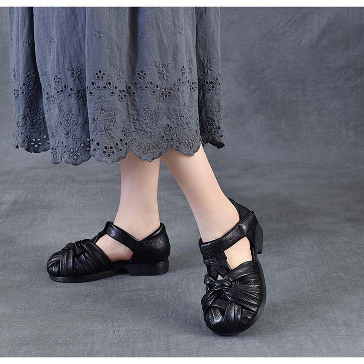 Women's Leather Woven Sandals - Handcrafted Cut-out Fisherman Shoes