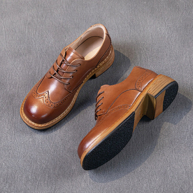 Women's Leather British-Style Brogue Lace-up Oxford Shoes