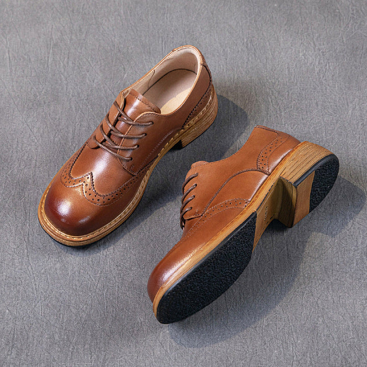 Women's Leather British-Style Brogue Lace-up Oxford Shoes