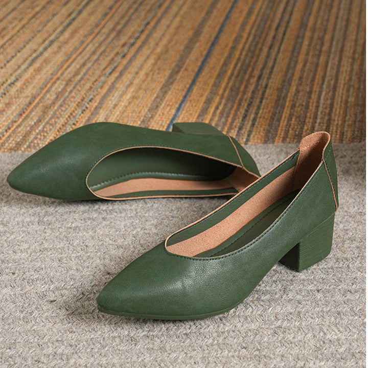 Women's Leather Mid Heel Multicolor Slip On Comfortable Pump