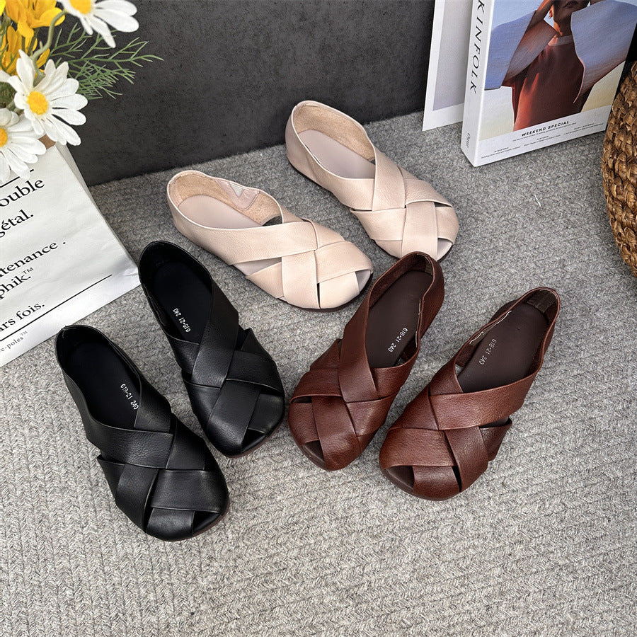 Womens Summer Retro Hollow Out Leather Shoes