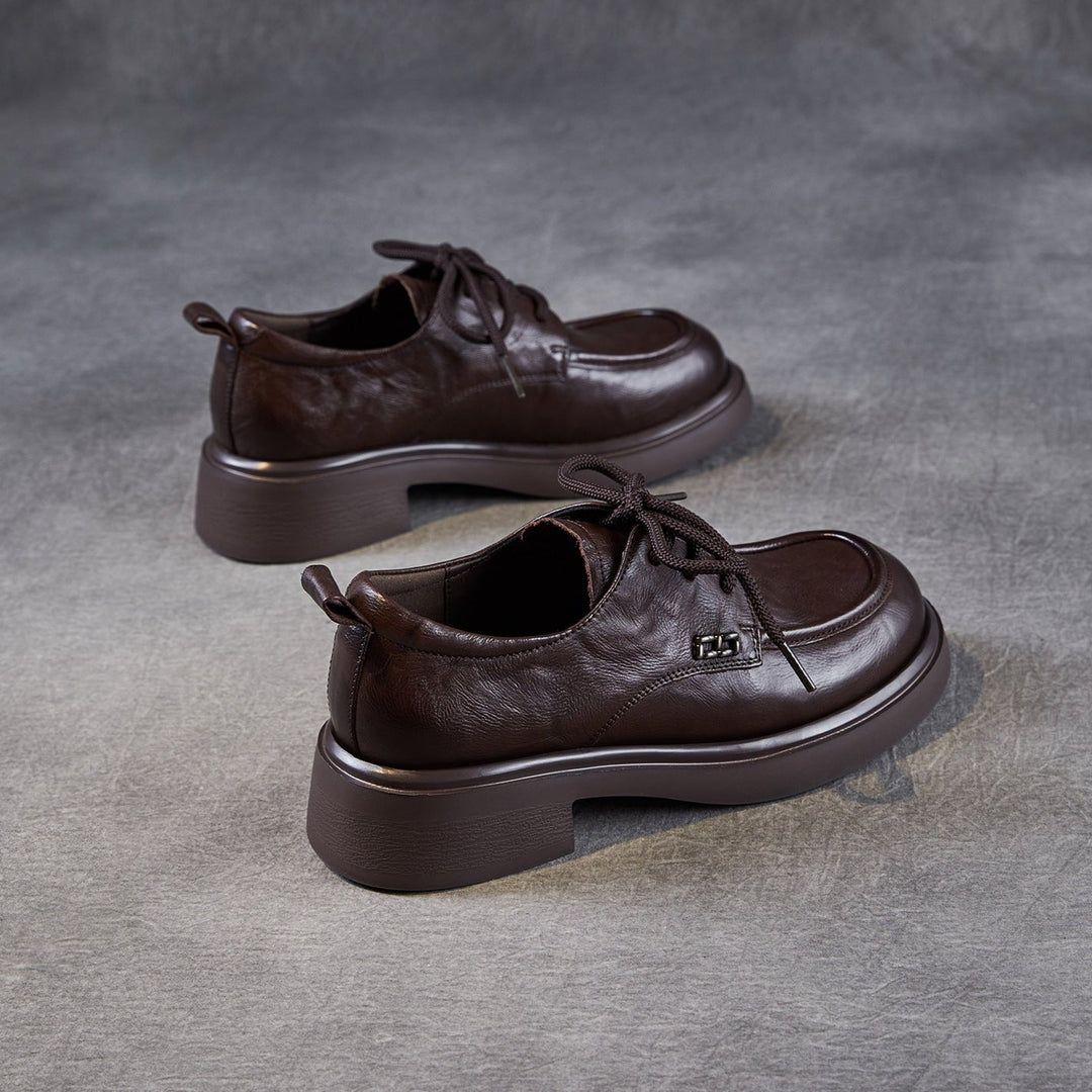 Women’s Leather Round Toe Lace-Up Loafers – Textured Luxury Style