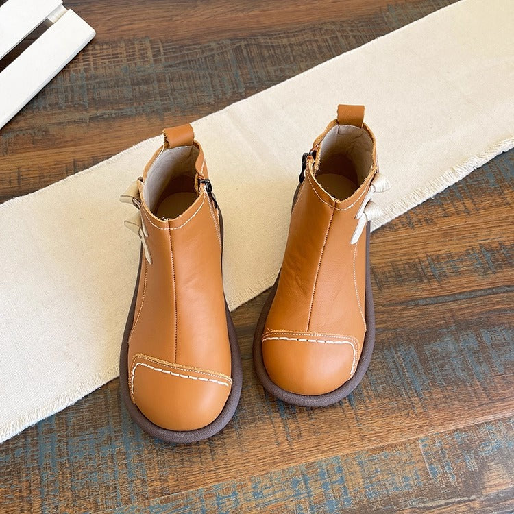 Women's Everyday Casual Ankle Boots – Patchwork Design with Side Zip