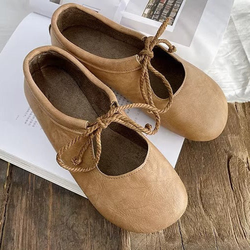 Women's Niche Literary Style Lace-Up Comfortable Non-Slip Flat Shoes