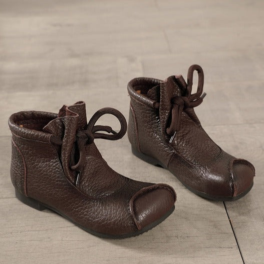 Women's Vintage Ankle Boots Round Head Flat Leather Boots